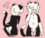 :3 anthro balls blush butt chest_tuft countershading emanata genitals hair hair_over_eyes heart_symbol humanoid_genitalia humanoid_penis line_boil male nipples penis pink_background presenting presenting_hindquarters simple_background smile solo tuft white_hair popstick pop_(popstick) domestic_cat felid feline felis mammal tuxedo_cat 2023 2_frame_animation animated digital_drawing_(artwork) digital_media_(artwork) no_sound short_playtime webm