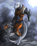 anthro armor biped clothed clothing digitigrade gravity_gun gun hazmat_suit hev_suit male pose ranged_weapon simple_background solo standing tail tail_between_legs weapon zero-point_energy_field_manipulator rukis half-life valve cetacean dolphin mammal marine oceanic_dolphin toothed_whale 2010 signature