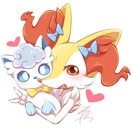 3_fingers 3_toes accessory ambiguous_anthro ambiguous_feral ambiguous_gender anthro arm_tuft biped blue_bow blue_hair_bow blue_sclera blush bow_ribbon bow_tie cheek_tuft chest_tuft cute_fangs duo eyelashes facial_tuft fangs feet feral fingers front_view fur gesture hair_accessory hair_bow hair_ribbon hand_gesture head_tuft heart_symbol hip_tuft holding_another inner_ear_fluff looking_at_viewer multicolored_body multicolored_fur open_mouth open_smile orange_body orange_eyes orange_fur orange_inner_ear_fluff pointy_ears prick_ears pupils ribbons shoulder_tuft simple_background smile tapering_snout teeth toes tongue tuft v_sign white_background white_body white_fur white_pupils yellow_body yellow_bow_tie yellow_fur negoya nintendo pokemon alolan_form alolan_vulpix braixen canid generation_6_pokemon generation_7_pokemon mammal pokemon_(species) regional_form_(pokemon) 2021 bust_portrait digital_drawing_(artwork) digital_media_(artwork) portrait