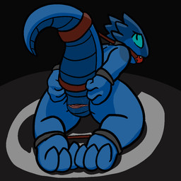 animal_genitalia anthro ball_gag bdsm bodily_fluids bondage bound cloaca collar exposed female gag gagged genital_fluids genitals hands_behind_back horizontal_cloaca looking_at_viewer looking_back nude raised_tail restraints slave solo spreader_bar submissive submissive_female tail tail_bondage tail_tied vaginal_fluids trout_(artist) lolori kobold lizard reptile scalie 1:1 2018