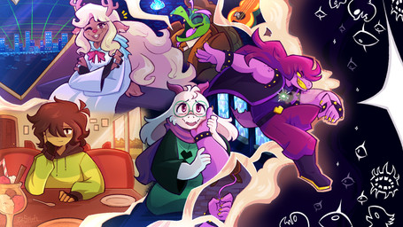 anthro brown_hair clothing dress female fur green_clothing green_shirt green_topwear group guitar hair horn male musical_instrument plucked_string_instrument purple_body purple_clothing purple_hair shirt sitting string_instrument topwear white_body white_clothing white_dress white_fur stephsartlab deltarune undertale_(series) gerson_boom_(deltarune) kris_dreemurr noelle_holiday ralsei susie_(deltarune) deer human mammal new_world_deer reindeer scalie 2025 hi_res