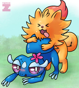 accessory all_fours ambiguous_gender blush doggystyle duo feral flower flower_in_hair from_behind_position fur hair hair_accessory male male/ambiguous male_penetrating mounting outside penetration plant sex simple_background tail tongue tongue_out tamix nintendo pokemon pokemon_winds_and_waves canid canine gecqua generation_10_pokemon mammal pokemon_(species) pombon reptile scalie 2026
