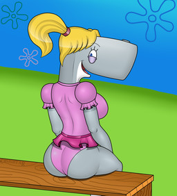 anthro butt clothing female flower flower_cloud_(spongebob) grass green_grass pink_clothing plant presenting presenting_hindquarters solo crushtar nickelodeon spongebob_squarepants pearl_krabs aquatic cetacean mammal physeteroid sperm_whale toothed_whale whale digital_media_(artwork) shaded soft_shading