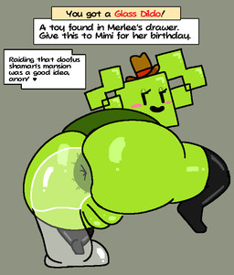 anal anal_masturbation anal_penetration anus big_butt blush butt clothing dildo dildo_in_ass dildo_insertion female genitals green_body headgear headwear legwear looking_at_viewer looking_back masturbation object_in_ass penetration rear_view sex_toy sex_toy_in_ass sex_toy_insertion solo text transparent_dildo transparent_sex_toy vulva slem mario_bros nintendo paper_mario mimi_(paper_mario) humanoid english_text