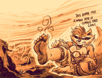 anthro armor clothing dirty dirty_feet duo extreme_size_difference feet foot_fetish foot_focus gauntlets gloves handwear itching landscape male male/male micro musk nano oblivious pawscape size_difference smaller_male smelly smelly_feet soles steamy_feet text pozole guardians_of_the_galaxy marvel marvel_rivals dylan_(amangous) rocket_raccoon mammal procyonid raccoon worm english_text hi_res