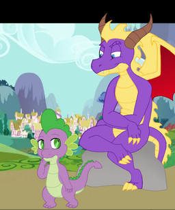 duo horn male membrane_(anatomy) membranous_wings screencap screencap_background tail toony wings mazapan activision friendship_is_magic hasbro my_little_pony mythology spyro_the_dragon spike_(mlp) spyro dragon mythological_creature mythological_scalie scalie 2011 crossover