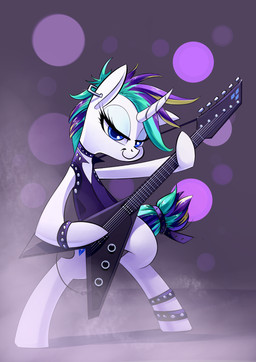 abstract_background electric_guitar female feral guitar hair horn looking_at_viewer musical_instrument playing_guitar playing_music plucked_string_instrument purple_hair smile solo string_instrument underpable friendship_is_magic hasbro my_little_pony mythology raripunk rarity_(mlp) equid equine mammal mythological_creature mythological_equine unicorn 2017 absurd_res hi_res
