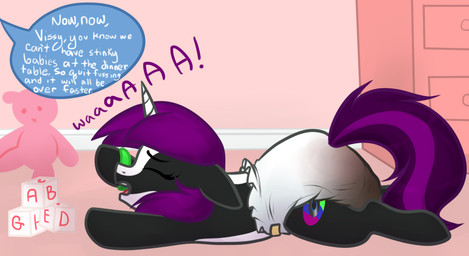ambiguous_gender clothed clothing detailed_background dialogue diaper feces feral hair horn inside lying plushie scatplay soiled_diaper soiling solo speech_bubble text unclean_diaper used_diaper wearing_diaper young young_feral monsterbunny hasbro my_little_pony mythology equid equine mammal mythological_creature mythological_equine unicorn 2015 archived_source digital_drawing_(artwork) digital_media_(artwork) english_text