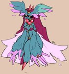 blue_body blue_feathers blue_skin breasts cleavage clothed clothing feathers female giant_hand hair navel navel_pendant navel_piercing piercing purple_veil red_sclera ring skimpy solo thick_thighs veil wide_hips yellow_eyes jinti nintendo pokemon ancient_pokemon flutter_mane generation_9_pokemon ghost humanoid paradox_pokemon pokemon_(species) spirit digital_media_(artwork)