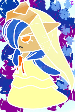chibi clothing featureless_hands female food frown hair hair_over_eye headgear headwear not_furry one_eye_obstructed orange_eyes simple_background solo style_emulation renv cookie_run devsisters nintendo pokemon saeko_(renv) food_creature gardevoir generation_3_pokemon humanoid pokemon_(species) shiny_pokemon 2022 hi_res signature
