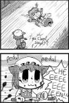 :3 bicycle blood blush bodily_fluids creepy death drunk female horn stare substance_intoxication text vehicle bkub third-party_edit asian_mythology east_asian_mythology japanese_mythology mythology touhou chen_(touhou) suika_ibuki demon domestic_cat felid feline felis humanoid mammal oni yokai comic english_text low_res monochrome