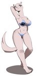 anthro big_breasts bikini blue_bikini blue_clothing blue_swimwear breasts clothed clothing female front-tie_bikini front-tie_clothing front-tie_swimwear navel pawprint_bikini side-tie_bikini side-tie_clothing side-tie_swimwear simple_background solo string_bikini swimwear triangle_bikini two-piece_swimsuit white_background wide_hips redx331 mammal mustelid musteline true_musteline weasel hi_res