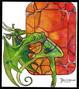 anthro breasts butt choker claws digit_ring dragon_tail ear_piercing ear_ring feet female garter_belt garter_straps gem green_body horn jewelry looking_at_viewer medium_breasts membrane_(anatomy) membranous_wings necklace nipples non-mammal_breasts non-mammal_nipples nude nude_anthro nude_female piercing red_eyes ring ring_piercing smile solo tail toe_ring toes wings paul_defenbaugh mythology aleshia_(bahumot) dragon mythological_creature mythological_scalie scalie 2013 traditional_media_(artwork)