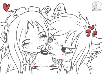 angry anthro black_eyes black_nose eyes_closed female group male male/female piercing trio triple_kiss allartskye evelyne_(allartskye) kia_(allartskye) skye_(allartskye) american_opossum canid canine canis domestic_cat felid feline felis mammal marsupial wolf hi_res sketch