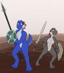 anthro duo female genitals nude pussy simple_background tala128 mario_bros nintendo fan_character rayoshi black_yoshi blue_yoshi scalie yoshi hi_res