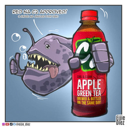 ambiguous_gender anthro beverage bottle container emanata gesture hand_gesture holding_beverage holding_object lure_(anatomy) markings open_mouth philippines sharp_teeth simple_background solo spots spotted_body spotted_skin teeth text thumbs_up tongue tongue_out unusual_anatomy eijie_nutz anglerfish aquatic fish digital_drawing_(artwork) digital_media_(artwork) filipino_text hi_res meme photo_manipulation translated