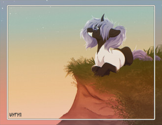 black_body black_fur female feral fur grass hair horn long_hair mane outside plant purple_eyes purple_hair purple_tail sky solo star sunset tail white_body white_fur shyryp hasbro my_little_pony mythology earth_pony equid equine horse mammal mythological_creature mythological_equine pony unicorn absurd_res digital_media_(artwork) hi_res