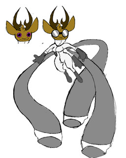 amputee anthro antlers biologist breasts brown_body brown_fur clothing disability eyewear female fur goggles horn jumpsuit mechanical_legs multi_arm multi_limb paraplegic purple_eyes short small_eyes solo pokemon_clover alien bori maymay digital_media_(artwork) flat_colors full-length_portrait hi_res model_sheet portrait