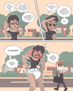 4_fingers anthro barefoot bench biped black_bottomwear black_clothing black_eyebrows black_eyes black_eyewear black_footwear black_glasses black_hair black_nose black_pants black_shirt black_shoes black_text black_topwear blush blushing_profusely bodily_fluids bottomwear breasts briefcase brown_body brown_fur building city cleavage clothed clothing day dialogue diaper dress embarrassed eyebrows eyes_closed eyewear fanning fanning_self featureless_arms featureless_legs feet female female_anthro female_focus fingers flustered footwear fur glasses group hair heat_(temperature) holding_briefcase knock-kneed looking_down looking_down_at_self male male_anthro medium_breasts open_mouth outline outside pants pink_tongue plant plantigrade public question_mark round_glasses shirt short_hair sidewalk solo_focus street stuttering summer sweat sweaty_arms sweaty_face sweaty_legs talking_to_self tan_body tan_ears tan_skin teeth text tongue topwear trash_can tree tremble_spikes trio walking wardrobe_malfunction wearing_diaper white_clothing white_diaper white_dress white_outline white_shirt white_topwear wide_eyed baggashame lexie_(baggashame) bovid canid canine canis caprine domestic_dog lagomorph leporid mammal rabbit sheep 2025 absurd_res comic english_text hi_res multiple_scenes