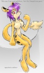 beckoning digitigrade female fur gesture inviting nude red_eyes sitting solo tail yellow_body yellow_fur unknown_artist neopets neopet_(species) zafara_(neopets)