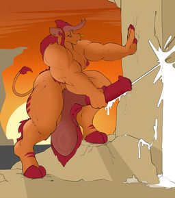 animal_genitalia animal_penis anthro ball_tuft balls big_breasts big_penis bodily_fluids breasts cum cum_on_wall cumshot desert ear_piercing ear_ring ejaculation equine_genitalia equine_penis excessive_cum excessive_genital_fluids eyes_closed facial_piercing genital_fluids genitals gynomorph hair hooves horn huge_penis hyper hyper_genitalia hyper_penis intersex masturbation muscular muscular_gynomorph muscular_intersex nipples nose_piercing nose_ring open_mouth outside penile penile_masturbation penis piercing pink_hair ring_piercing solo sunset tail tuft freebird11 european_mythology greek_mythology mythology bovid bovine mammal minotaur 2016 hi_res