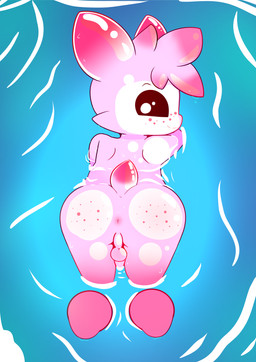 anthro anus balls butt genitals looking_at_viewer male penis solo wet littlecowgomoo miziu_(baashi) alien absurd_res hi_res