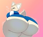 anthro big_breasts big_butt blush breasts butt clothed clothing female fur huge_butt laugh looking_back low-angle_view open_mouth presenting simple_background smile smiling_at_viewer solo tail text thick_thighs wide_hips darasuke nsfwfuan aggretsuko netflix sanrio fenneko canid canine fennec_fox fox mammal true_fox 2025 absurd_res digital_drawing_(artwork) digital_media_(artwork) english_text hi_res shaded