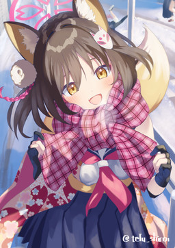 accessory animal_ears asian_clothing blush bottomwear brown_hair clothing day east_asian_clothing female fingerless_gloves fox_ears fox_tail gloves hair hair_accessory halo handwear head_tilt inner_ear_fluff japanese_clothing japanese_school_uniform kerchief kimono looking_at_viewer neckerchief neckwear open_mouth open_smile outside pink_scarf pleated_skirt print_kimono sash scarf school_uniform serafuku shirt short_hair skin_fang skirt sleeveless_shirt smile snow solo tail topwear tuft uniform white_clothing white_shirt white_topwear yellow_eyes shiroitefu blue_archive izuna_(blue_archive) animal_humanoid canid canid_humanoid canine canine_humanoid fox_humanoid humanoid mammal mammal_humanoid tailed_humanoid hi_res