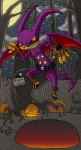 ambiguous_gender anthro belt black_belt holidays jersey purple_body solo superhero tail vonderdevil halloween jersey_devil_(game) jersey_devil_(character) demon jersey_devil