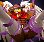 abs anthro biceps bound bulge clothing cowboy_hat hat headgear headwear male muscular muscular_anthro muscular_male pecs solo struggling submissive submissive_male superhero tentacles wings bearlovestiger13 lifewonders tokyo_afterschool_summoners thunderbird_(tas) avian bird