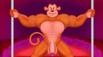 anthro big_penis genitals half-erect kneeling love_bed male multicolored_body muscular muscular_anthro muscular_male penis smile smiling_at_viewer solo two_stripper_poles two_tone_body hehdgd monkeybone haplorhine mammal monkey primate 16:9 hi_res widescreen