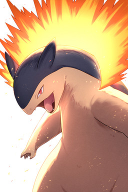 5_fingers ambiguous_anthro ambiguous_gender anthro biped black_body black_ears black_fur fangs fingers fire flaming_hair flaming_mane fur light multicolored_body multicolored_fur open_mouth pink_tongue pseudo_hair pseudo_mane pupils red_eyes semi-anthro slit_pupils solo standing tan_body tan_fur teeth tongue two_tone_body two_tone_fur rumine nintendo pokemon generation_2_pokemon mammal mustelid pokemon_(species) typhlosion 2026 2:3 hi_res lighting shaded