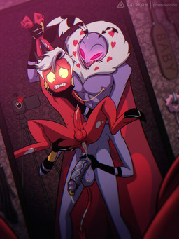 after_sex anal antennae_(anatomy) anthro balls bodily_fluids camera cuff_(restraint) cum duo first_person_view fur genital_fluids genital_piercing genitals hair handcuffs hooves horn leaking_cum male male/male metal_cuffs multi_arm multi_limb nipple_piercing nipples nude paddle penis penis_piercing piercing red_body restraints sex smile tail teeth whip white_hair wings yellow_eyes prismanoodle hazbin_hotel hellaverse helluva_boss terry_(prismanoodle) valentino_(hazbin_hotel) arthropod demon humanoid imp insect lepidopteran moth 3:4 hi_res