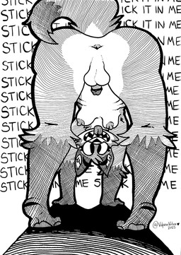 anthro anus breasts genitals gynomorph intersex penis presenting presenting_anus short_penis solo text vulpinevulva_(artist) gwenfox canid canine fox mammal absurd_res english_text hi_res monochrome trans_(lore) trans_woman_(lore)