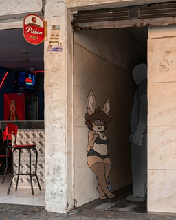 alley anthro clothing eyewear female glasses legwear male male/female slightly_chubby stockings wearing_glasses bnnynsfw a_chance_encounter jules lagomorph leporid mammal rabbit hi_res meme