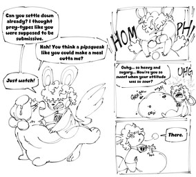 abdominal_bulge ambiguous_gender anthro dialogue digestion digestion_noises duo eyewear goggles obscured_eyes oral_vore patting_belly soft_vore speech_bubble teasing text vore weight_gain eclairscollection nintendo pokemon emolga generation_5_pokemon generation_6_pokemon pokemon_(species) slurpuff comic english_text hi_res monochrome