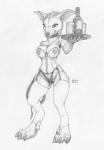 2019 alcohol anthro beverage big_feet blizzard_entertainment breasts camel_toe canid cleavage clothed clothing collar corset ecmajor feet female hair hi_res legwear lingerie looking_at_viewer mammal monochrome sketch solo stockings topwear traditional_media_(artwork) waiter warcraft were werecanid whip worgen