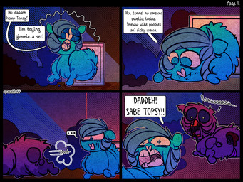ambiguous_feral ambiguous_gender baby_talk blue_body blue_eyes blue_fur blue_hair corpse dialogue feces female female_feral feral fur genitals hair heart_nose heart_symbol hole_(anatomy) horror_(theme) scared stuck text vulva young young_ambiguous young_feral spacefluff fluffy_pony fluffy_pony_(species) mammal undead zombie 2023 4:3 comic digital_media_(artwork) english_text hi_res