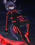 anthro bodysuit clothing female fur hair holding_object holding_weapon melee_weapon neon polearm purple_body purple_fur purple_hair red_eyes scythe skinsuit solo tight_clothing tron_clothing weapon macmegagerc nexus_akanuva unknown_species 2013