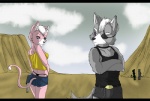 anthro butt clothing crossed_arms female gun low_pants male melanistic ranged_weapon smile underwear weapon spiritedqueen nintendo star_fox katt_monroe leon_powalski panther_caroso wolf_o'donnell canid canine canis domestic_cat felid feline felis mammal wolf