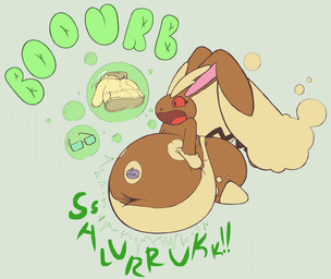 after_vore anthro belly big_belly brown_belly brown_body brown_ears brown_legs burping clothing coat duo eyewear female feral feral_pred glasses navel open_mouth red_eyes rumbling_stomach simple_background topwear vore white_background icecreamsprinkles nintendo pokemon generation_4_pokemon lopunny pokemon_(species) 2024 hi_res