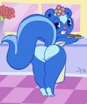 anthro big_butt big_tail blue_body buckteeth butt butt_heart countershade_butt countershading female head_flower looking_back rear_view solo tail teeth thick_thighs j.fbelen happy_tree_friends petunia_(htf) mammal mephitid skunk 2021 hi_res