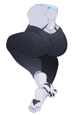 4_toes anthro back_tuft barefoot bent_legs black_bottomwear black_clothing black_jeans black_pants black_pawpads bottomwear butt butt_focus claws clothed clothing countershade_feet countershading crop_top crossed_ankles curling_toes curvy_figure denim denim_bottomwear denim_clothing detailed_clothing feet female foot_focus foot_on_ankle foot_tuft fur furgonomics grey_body grey_fur heel_tuft hindpaw hourglass_figure jeans leg_focus lower_body lower_body_focus midriff pants panty_peek pawpads paws plantigrade rear_view scut_tail shirt short_tail simple_background soles solo tail tail_clothing tail_strap toe_claws toes topwear torn_bottomwear torn_clothing torn_jeans torn_pants tuft white_background punipaws ambiguous_species 2025 hi_res