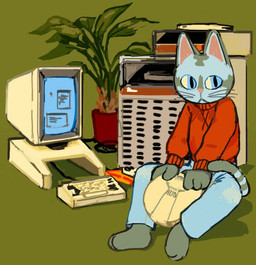 anthro clothed clothing computer electronics male solo qs75834 xerox xerox_alto domestic_cat felid feline felis mammal 2017