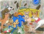 anthro blue_body blue_fur clothing female feral footwear fur gloves group handwear kerchief male shoes surprise segadisneyuniverse disney oliver_and_company sega sonic_the_hedgehog_(series) dodger_(disney) einstein_(disney) francis_(disney) oliver_(disney) rita_(disney) sonic_the_hedgehog tito_(disney) bulldog canid canine canis chihuahua domestic_cat domestic_dog eulipotyphlan felid feline felis great_dane hedgehog hunting_dog jack_russell_terrier mackerel_tabby mammal mastiff molosser saluki sighthound tabby_cat terrier toy_dog absurd_res crossover hi_res traditional_media_(artwork)