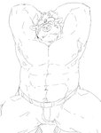 anthro barazoku bottomwear clothing cute_fangs fangs kemono male muscular muscular_anthro muscular_male nipples pants pecs simple_background solo teeth white_background train_(artist) lifewonders tokyo_afterschool_summoners asterius_(tas) bovid bovine cattle mammal 2018 monochrome