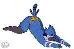 animal_print anthro ass_up beak blue_body butt clothing frown legwear leopard_print looking_at_viewer male simple_background slightly_chubby solo tail thigh_highs thong underwear virgobiologist cartoon_network regular_show mordecai_(regular_show) avian bird blue_jay corvid jay_(bird) new_world_jay oscine passerine digital_drawing_(artwork) digital_media_(artwork) shaded signature widescreen