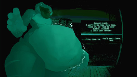 anthro belly big_belly breath dialogue huge_belly huge_tongue looking_at_viewer male nude open_mouth overweight overweight_male solo talking_to_viewer text vore robowo no_i'm_not_a_human amphibian frog 16:9 english_text hi_res widescreen