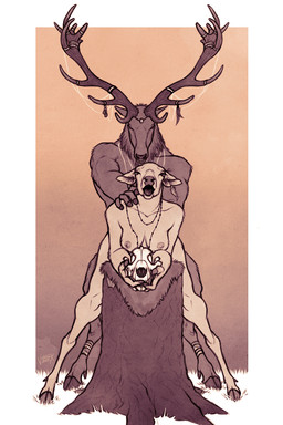 5_fingers animal_skin anthro anthro_on_anthro anthro_penetrated anthro_penetrating anthro_penetrating_anthro antlers bent_over bone breasts celtic cloven_hooves duo erection female female_penetrated fingers from_behind_position fur germanic hooves horn humanoid_hands intraspecies jewelry jewelry_only male male/female male_penetrating male_penetrating_female nipples nordic nude nude_anthro nude_female nude_male open_mouth penetration penile penile_penetration ritual ritual_sex sex skull standing standing_sex tongue tree_stump viking wolf_skull vicekillx cervine deer mammal red_deer 2:3 hi_res story story_in_description