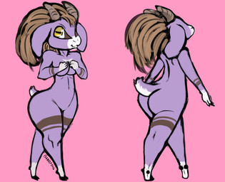 anthro breasts butt dreadlocks female hooves nude simple_background solo wide_hips mittz_(artist) icky_(chewycuticle) bovid caprine goat mammal